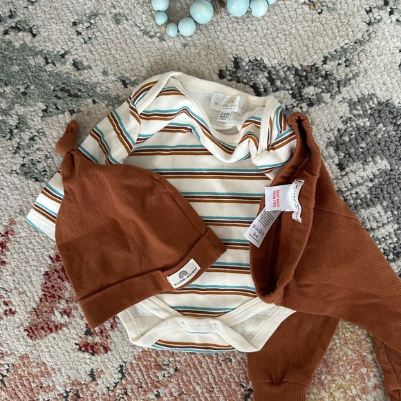 New Willow + Whimsy Baby Boy Organic 3-Piece Set Hat, Joggers Striped shirt 3-6m - Picture 7 of 16